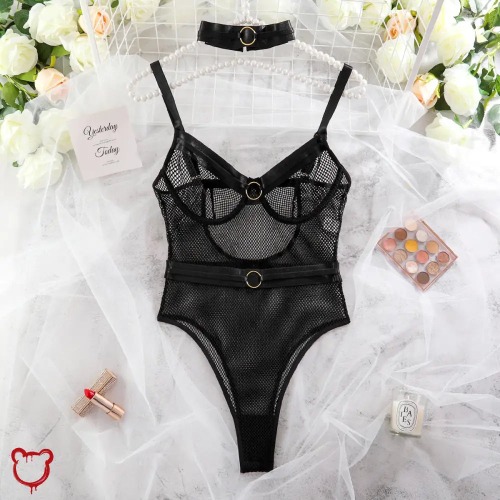 Black Mesh Bodysuit for Running - Black / XL