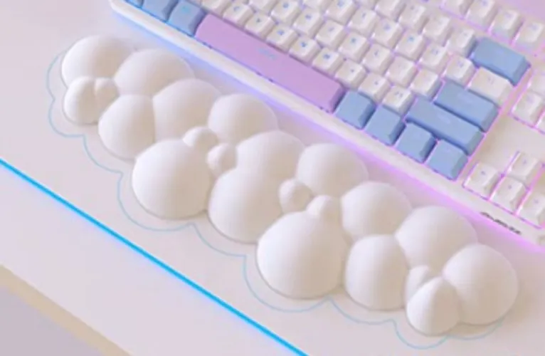 Gaming Keyboard Memory Foam Wrist Rest Pad, Pain Relief-White - Cloud White