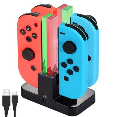 Diyife 4 IN 1 Cargador para Controles Nintendo Switch para Joy con, Base de Carga con Indicadores LED, Interfaz USB Tipo C, Carga 4 Mandos Juntos, Fácil de Utilizar