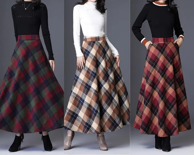 Wool Plaid Skirt Women | High Waist Warm Skirt | Midi Pleated Skirt | Winter Skirt | Plus Size Plaid Skirts | Streetwear