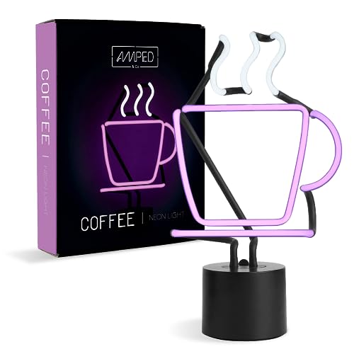 Amped & Co - Coffee Cup Neon Table Light, 14" x 8" - Coffee Bar Accessories, Coffee Bar Sign as Neon Signs or LED Signs - LED Coffee Table, Coffee Bar Signs Decor - Coffee Cup