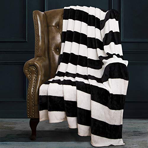 NTBAY Flannel King Blanket, Super Soft with Black and White Striped Printed Bed Blanket, 108x90 Inches - Black and White - King(108"x90")