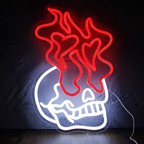 Skull Head Neon Signs for Wall Decor, LED Signs Skeleton Night Light Signs, Hanging Neon Sign for Window Porch Front Door Beer Bar Man Cave Club Bedroom Party Decor Indoor Gifts(16.1 * 10.6in) - Skull Head