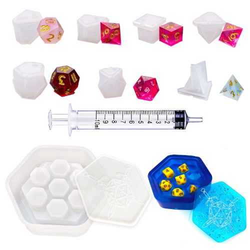 7 Shapes Dice Molds for Resin, with Silicone Hexagon Dice Box Mold Polyhedral Dice Mold Dice Making Mold for Epoxy Resin Casting Table Board Game - A1
