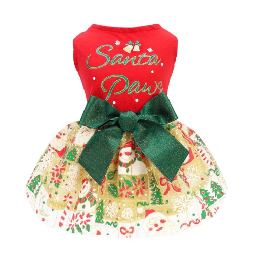Fitwarm Holiday Theme Dog Dress, Halloween Wedding Dog Clothes for Small Dogs Girl, Flower Girl, Birthday Girl, I Woof You, Cat Outfit, Pet Apparel - Small Santa Paws