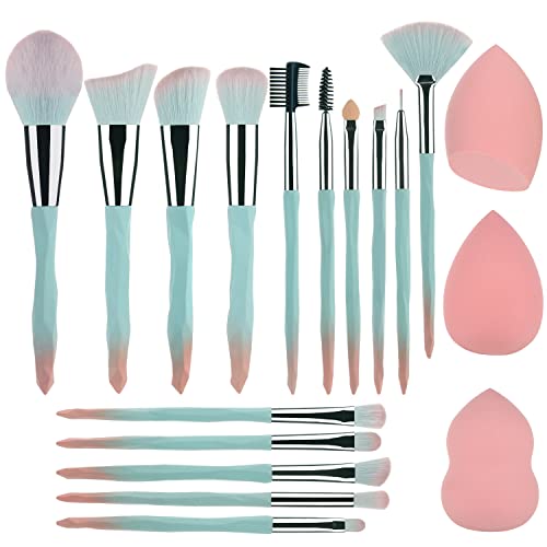 111 Pink blue gradient makeup brushes and makeup sponges set makeup brushes set natural synthetic eye shadow foundation make-up brush set professional makeup brush and tool accessories……… - blue