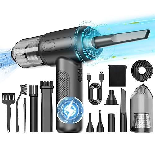 FORETOO Compressed Air Vacuum,4 in 1 Air Duster Computer Mini Vacuum Cleaner, 160000RPM Brushless Motor Cordless Handheld Vacuum, Canned Air Spray Portable Car Vacuum Keyboard Cleaner