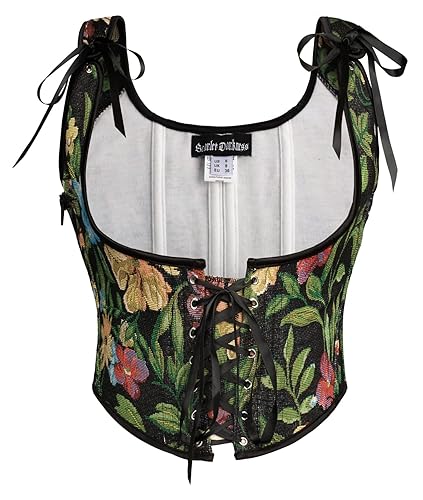 Scarlet Darkness Women's Renaissance Corset Floral Underbust Corset Tops Vintage Boned Corset Belt - 16 - Black Green Floral