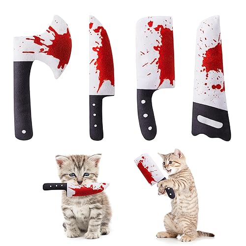 Potaroma 4Pcs Cat Toys Catnip Crinkly Sound Toy, Horror Knife-Shaped Kitten Bite Kicker Toys, Indoor Exercise 7.5 Inches for All Breeds - 7.5 Inches