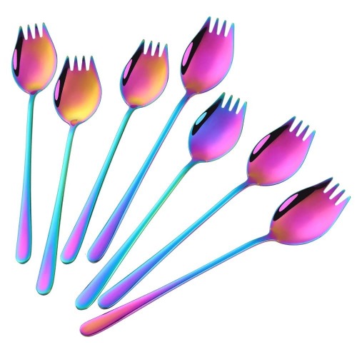Buyer Star Sporks Metal 7-pack 18/8 Stainless Steel Sporks for Everyday Household Use, 7.6-Inch / 1.6-Ounce/Ice Cream Spoon & Salad Forks, Fruit Appetizer Dessert (Rainbow) - Rainbow
