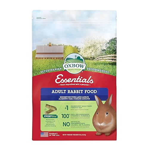 Oxbow Essentials Adult Rabbit Food - All Natural Adult Rabbit Pellets - Veterinarian Recommended- Made with Timothy Hay - All Natural Bunny Food - Made in the USA with Oxbow Hay - 10 lb. - Adult - 10 Pound (Pack of 1)