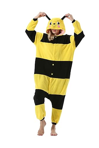 DarkCom Yellow Bee Onesie Halloween Costume One Piece Unisex Adult Pajamas Women Men Sleepwear Christmas Pajamas - X-Large - Yellow Bee