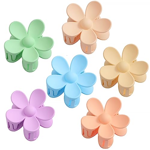 6PCS Matte Flower Hair Clips, Large Claw Clips For Women Thick Hair, Big Cute Daisy Hair Clips, Non Slip Strong Hold For Women Thin Hair, Hair Claw Clips, Hair Accessories For Women Girls Gifts with 6 Colors - rainbow