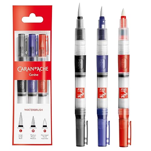 Caran Dache Water brush, pack of 3 (1 each of Ref 0115-201/202/203) hanging pack