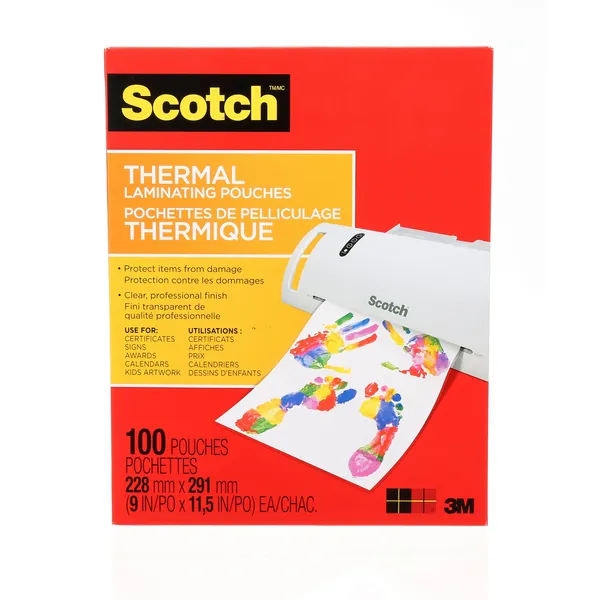 Scotch Thermal Laminating Sheets, 9" x 11.5", 3-Mil Thick, 100 Laminating Pouches