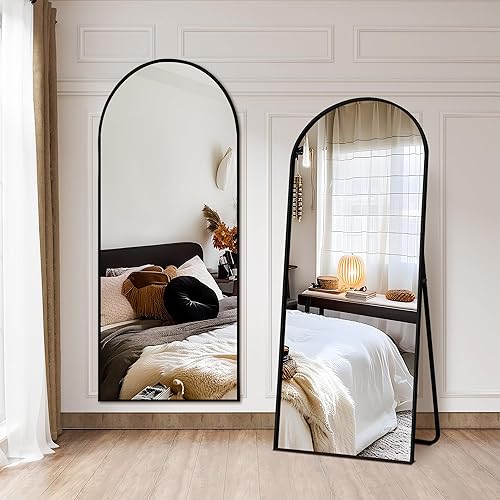 NicBex Arched Full Length Mirror with Stand, 57"x 20" Black Full Body Mirror, Aluminum Alloy Frame Floor Mirror, Free Standing Mirror, Wall-Mounted, for Bedroom Living Room - Black (Arched) - 57"L x 20"W