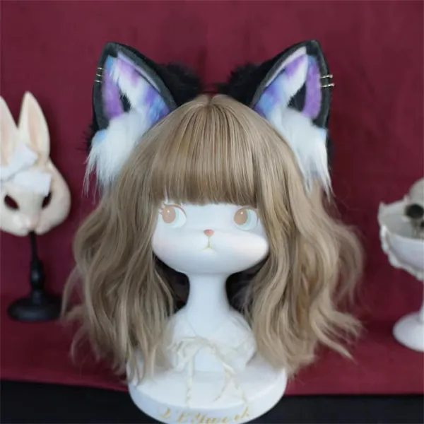 Cute Cat Ears, Ragdoll Ear Headband, Handmade Furry Cat Ear, Cat Ears with Earring, Lolita Cosplay, Animal Ear Cosplay, Petplay Ears.