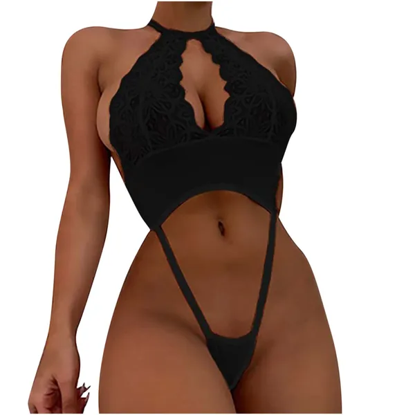 Women's Sexy Lingerie for Sex Naughty Play Bikini Bodysuit Bra Sets Halter Teddy Sexy Lingerie for Couple Babydoll - 1#black One Size