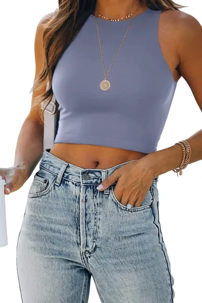EFAN Womens Sexy Sleeveless High Neck Workout Crop Tops Cute Racerback Cropped Tank Tops Teen Girls Summer Clothes - Small Light Blue