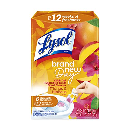 Lysol Click Gel Automatic Toilet Bowl Cleaner, Gel Toilet Bowl Cleaner, For Cleaning and Refreshing, Mango & Hibiscus, 6 Count (Pack of 1) - Mango