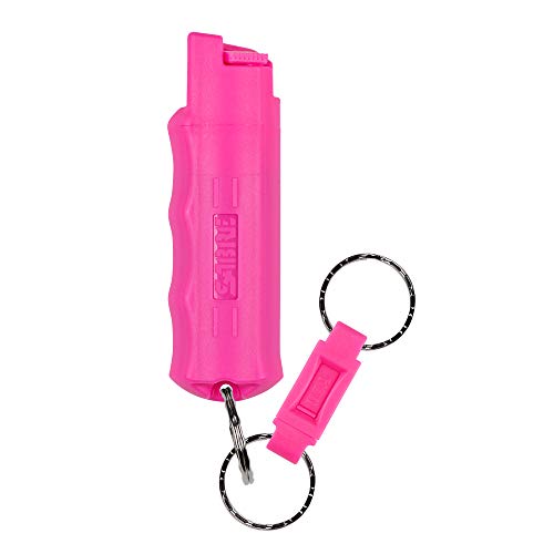 SABRE Pepper Spray, Quick Release Keychain for Easy Carry and Fast Access, Finger Grip for More Accurate and Faster Aim, Maximum Police Strength OC Spray, 0.54 fl oz, Secure and Easy to Use Safety - Pink