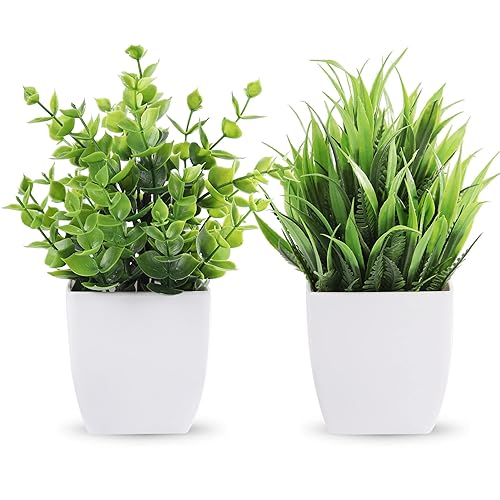 Der Rose 2 Packs Small Fake Plants Mini Artificial Potted Plants for Table Desk Home Bathroom Office Decor - Green