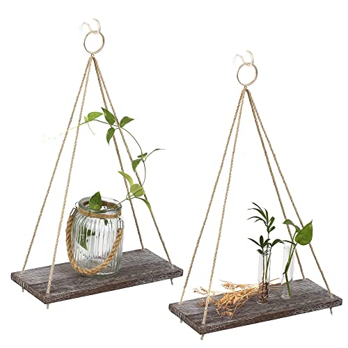 MITIME Hanging Shelves for Wall & Window Plant Shelf Indoor - Floating Wall Shelves for Bedroom Bathroom Living Room - Macrame Wall Hanging Shelf - Boho Wall Decor Home , Set of 2 (Medium*2) - Medium*2