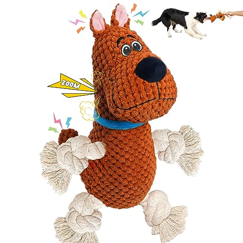lifefav Dog Toys, Dog Plush Toy for Boredom for Middle, Large Dogs, Fun Squeaky Dog Toys with Crinkle Paper, Interactive Dog Toys/Squeaky Dog Toys/Dog Birthday Gifts (Cotton Rope Dog) - Multicolor