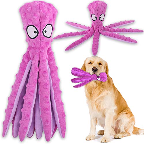 Acehome Squeaky Dog Interactive Play Toy,No Stuffing Octopus Dog Chew Toy with Crinkle Paper for Medium and Large Dog Playing (Purple) - Purple