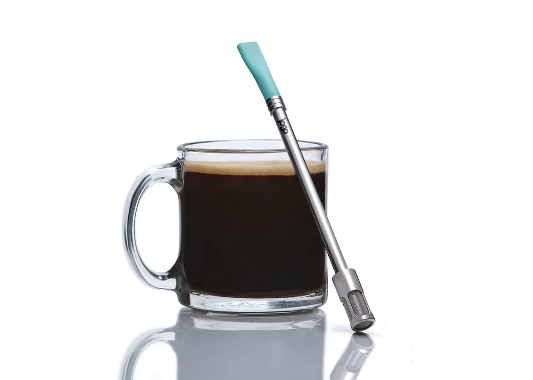 JoGo - Portable Coffee and Tea Brewing Straw - Reusable Coffee Maker Made of Stainless Steel with Single Serve Strainer - Filter Function for Hot and Cold Brew - Ideal for Coffee and Loose Leaf Teas - Agave Blue
