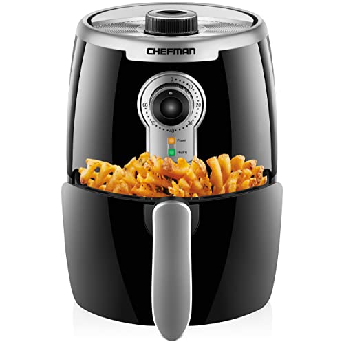 Chefman Small Compact Air Fryer Healthy Cooking, 2 Qt Nonstick, User Friendly and Adjustable Temperature Control w/ 60 Minute Timer & Auto Shutoff, Dishwasher Safe Basket, BPA-Free, 2 Quart, Black - 2 Quart Black