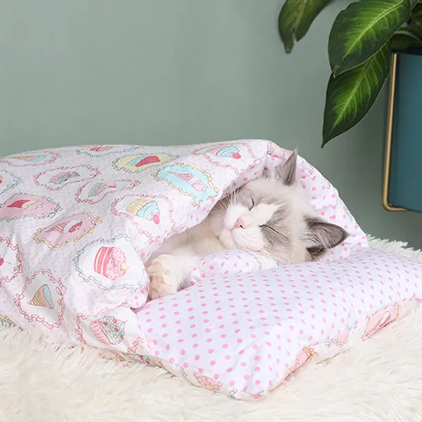 Dog & Cat Futon-Style Sleeping Bag - L / Pink Ice cream