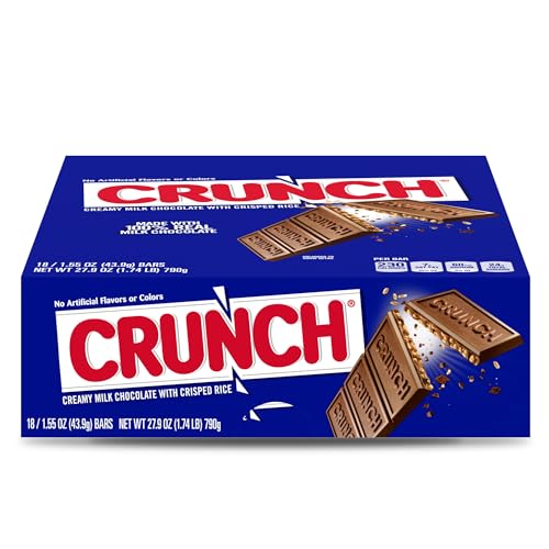 CRUNCH, Bulk 18 Pack, Milk Chocolate and Crisped Rice, Full Size Individually Wrapped Candy Bars, 1.55 oz Each - Milk Chocolate - 1.55 Ounces
