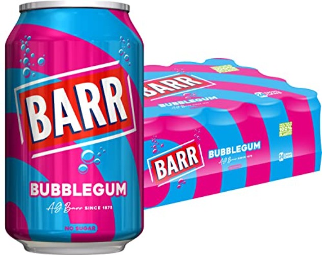 BARR Blue Bubblegum 24 pack Fizzy Drink Cans