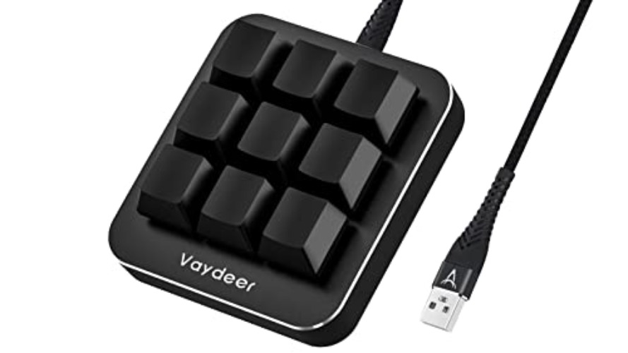 VAYDEER One Handed Macro Keyboard Mechanical, Programmable Keypad Gaming 9 Keys Fully Adjustable, Multifunctional USB Macro Keypad, Mini PC Key Device Compatible with Mac OS, Windows, Vista (Black) - Macro keyboard