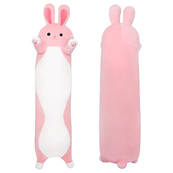 Achwishap Long Rabbit Plush Pillow 35.4", 1.7lb Bunny Stuffed Animal, Long Cuddly Sleeping Hugging Pillows, Giant Cony Body Pillow, Beloved Plush Toy Gifts at Birthday Valentine's Day - Large - Pink Bunny