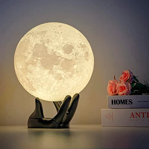 GZOKMOG Mothers Day Gifts, Moon Lamp 5.9IN 3D Printing Moon Light 16 Colors Night Light, Remote/Touch Control, Birthday Gifts for Kids Teenages Girls Boys Lover (Black Hand Stand) - Black - 5.9inch