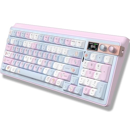 FOPATO H98 Gaming Keyboard, 98% Hot Swappable Gasket Structure 3-Mode Mechanical Keyboard, 96 Keys Full Key Rollover Bluetooth Wireless Keyboard with RGB, PBT Keycaps, Screen for Windows Mac (Pink) - Pink