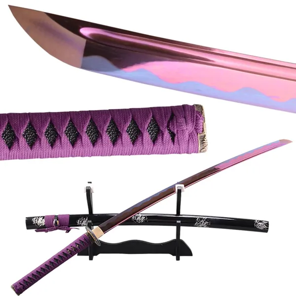 Handmade Noble Purple Blade Samurai Katana Sword Full Tang Real Sharp