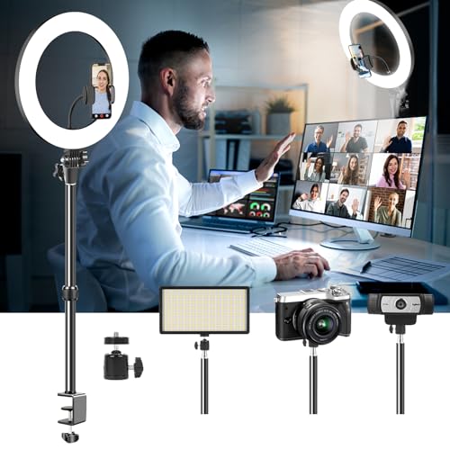 Ring Light for Computer Video Conferencing/Zoom Meeting/Studio-12 '' Desk Ring Light with Mount Stand,Stream Light with 13.5-22.7 in Adjustable Clamp Stand & Phone Holder for Webcam/Camera - 12in-Black