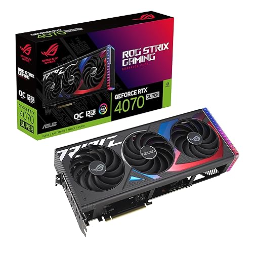 ASUS ROG Strix GeForce RTX 4070 Super OC Edition Gaming Graphics Card (PCIe 4.0, 12GB GDDR6X, DLSS 3, HDMI 2.1a, DisplayPort 1.4a, Massive Vented Backplate, Power Sensing, Aura Sync) - ROG Strix - RTX4070 Super|OC