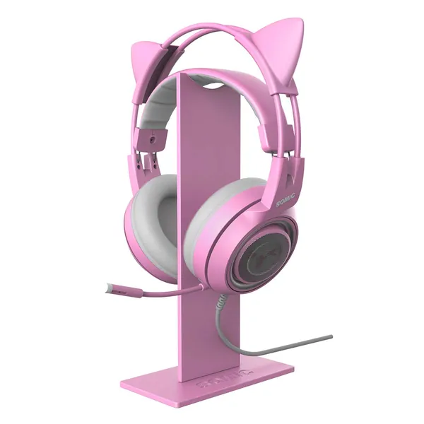 SOMIC Headphone Stand Gaming Headset Holder with Solid Base and Flexible Earphone Hanger with Supporting for All Headphones Size (Pink) - Pink