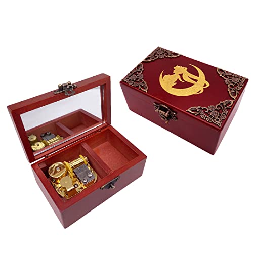 SIQI Music Jewelry Box Sailor Moon Plays Moonlight Densetsu 18 Note Wood Vintage Musical Box Collection Decoration Gift with Mirror and Lock for Christmas, Red, Tune: Moonlight Densetsu（style2) - Tune: Moonlight Densetsu（style2)