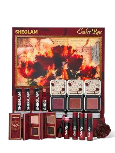 SHEGLAM Ember Rose Collection Valentines Gift Pink Lip Gloss Pink Blush Lipstick Eyeshadow Makeup Kit Red Makeup Collection