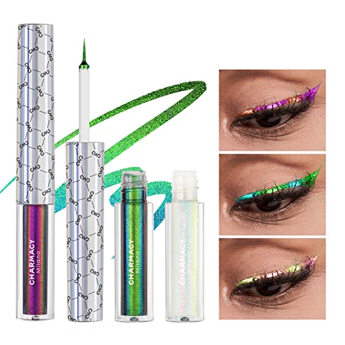 CHARMACY Chameleon Liquid Eyeliner, Liquid Glitter Eyeliner, Highly Pigmented, Metallic Intense MultiColor Shifting waterproof Eyeliner, Ultra-Fine Tip, Longwearing, Smudge-proof (#SET3-903/905/908) - #SET3-903/905/908