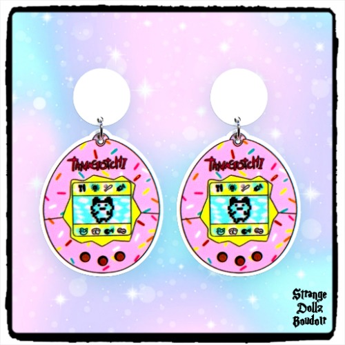 Cute Tama Retro Gaming earrings, 925 sterling silver, Strange Dollz Boudoir