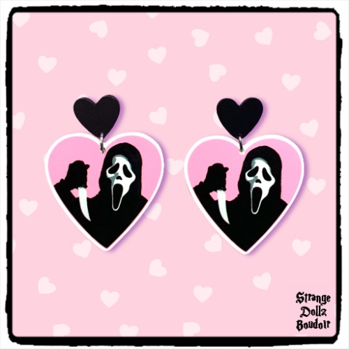 Scream Ghostface Horror movie earrings, 925 sterling silver, Strange Dollz Boudoir