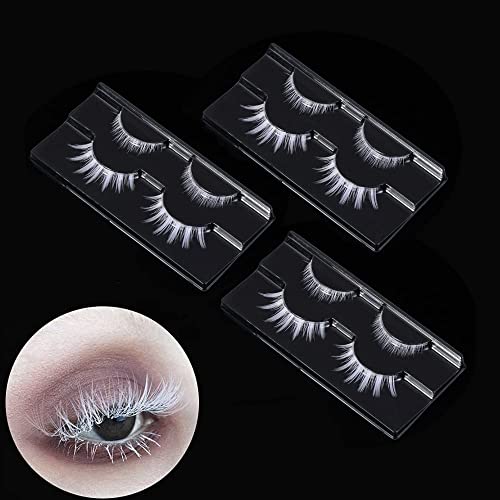 Okdeals 6 Pairs Dramatic White Anime Eyelashes 3D Fluffy Upper&Lower Lashes Cosplay White Spiky Eyelashes Japanese Style Makeup Manga Lashes for Halloween Party Stage Masquerade - White-6 Pairs