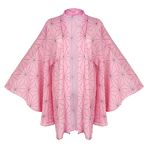 Supjuiors Women Anime Kimono Robe Cloak Nezuko Shinobu Tanjiro Cosplay Cover Up Chiffon Cardigan Tops - Pink - One Size