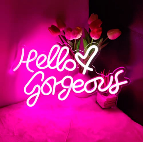 Hello Gorgeous Neon Signs for Wall Decor, USB Powered Neon Sign Light Decorations Home Wall Decor Art Gifts Pink